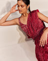 Magenta Embroidered Scalloped Hem Sari by Ritika Mirchandani at KYNAH